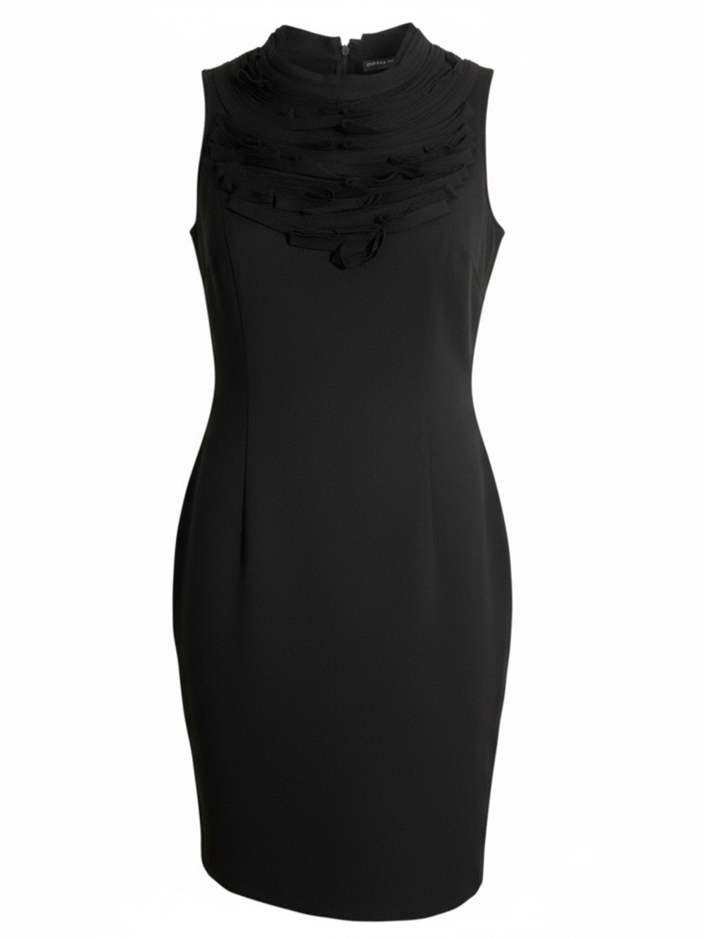 Chelsea & Theodore Black Sleeveless Midi Sheath Dress, Raw Edge, Distressed